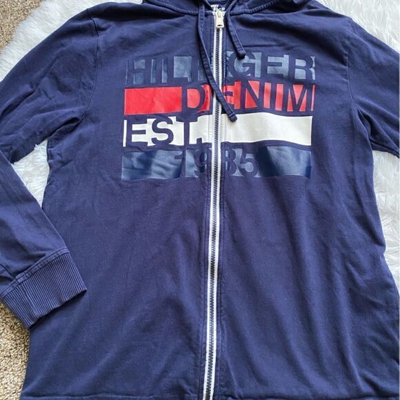 Tommy Hilfiger Jacket Zip Front Hooded Red White Blue Lightweight Mens Sz Medium - Picture 7 of 9